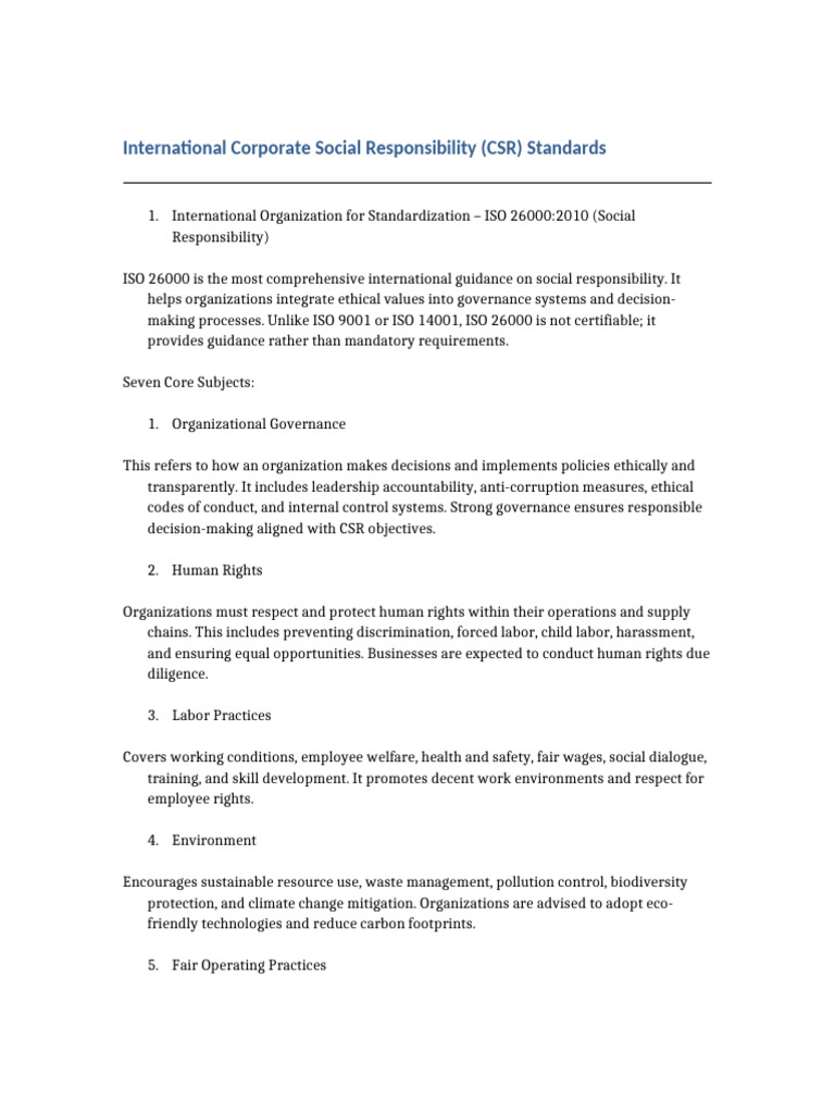 International CSR Standards | PDF | Corporate Social Responsibility ...