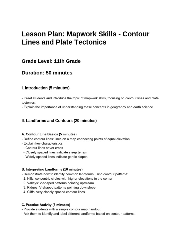 Grade 10 Lesson Plan-Contour Lines | PDF | Plate Tectonics | Tectonics
