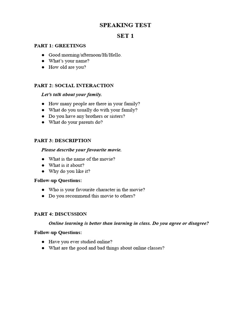 Speaking Test 1 | PDF
