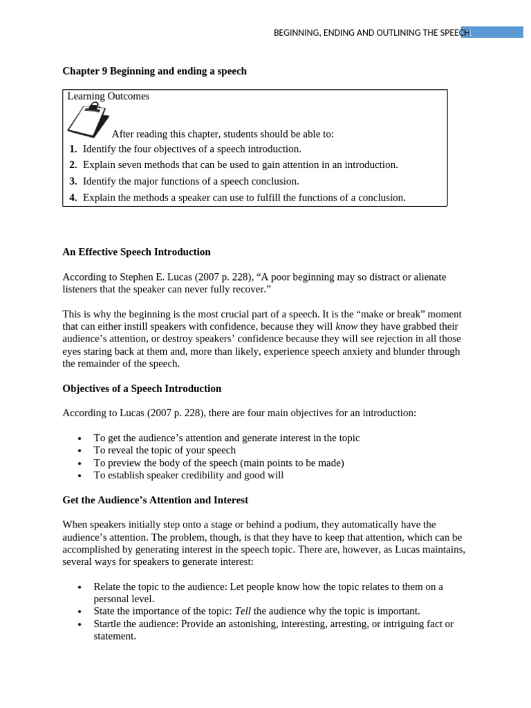 Beginning, Ending and Outlining The Speech-1 | PDF
