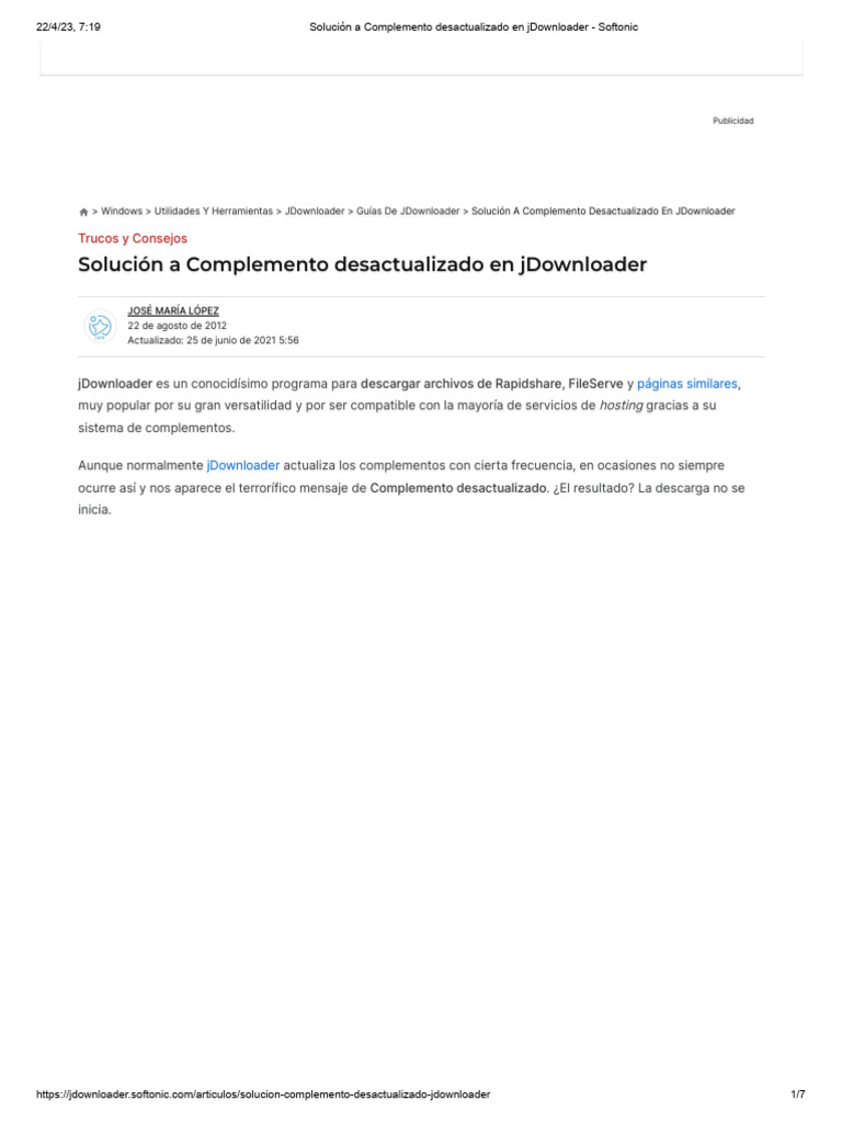 Solución A Complemento Desactualizado en JDownloader - Softonic | PDF ...