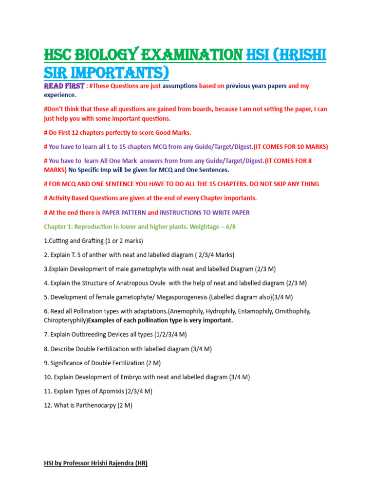 Hrishi Sir Importants (HSI) For HSC BIOLOGY PAPER | PDF | Heart | Vein