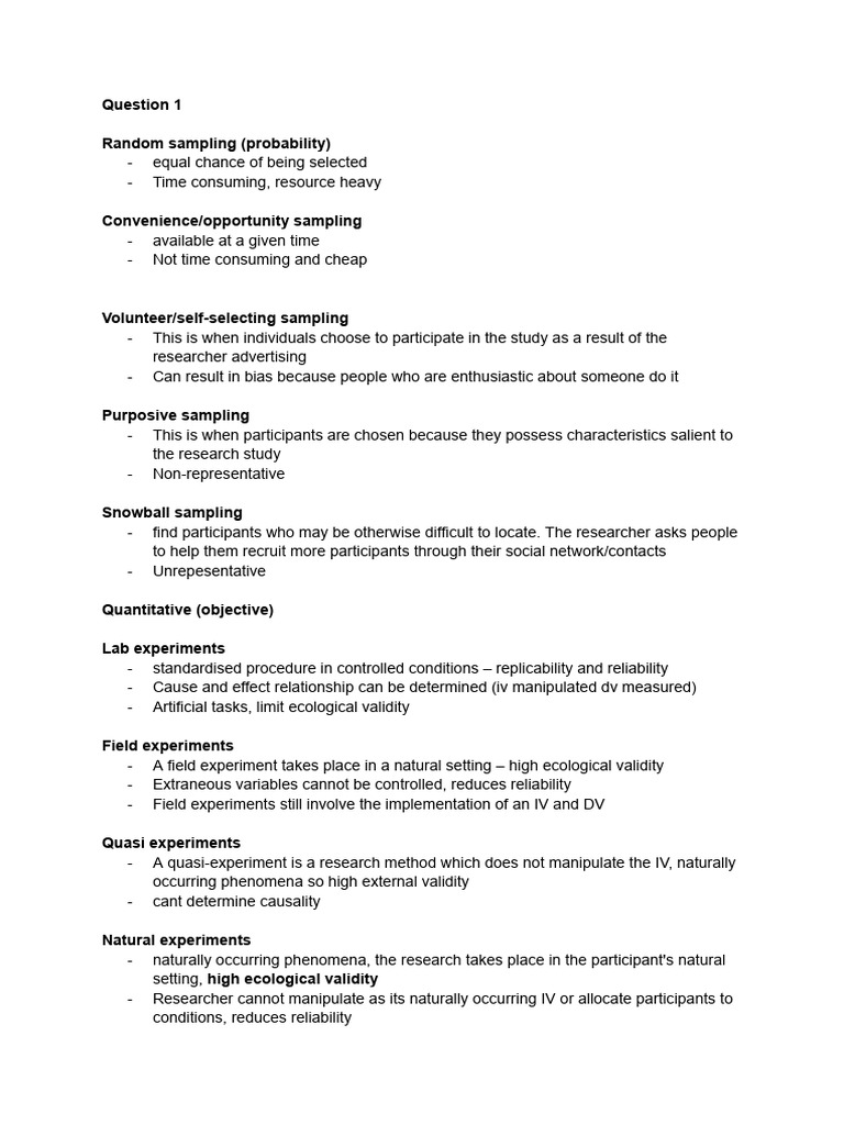 Psychology Paper 3 Notes | PDF | Experiment | Sampling (Statistics)