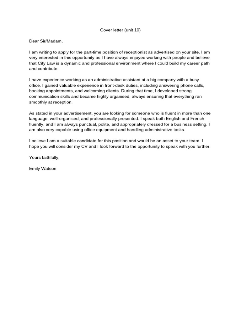 Cover Letter (Unit 10) | PDF