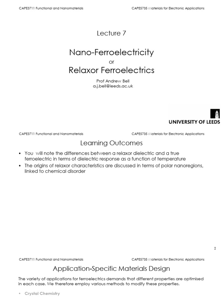 Lecture 7 - Nanopolar Ferroelectrics | PDF | Dielectric | Ferroelectricity