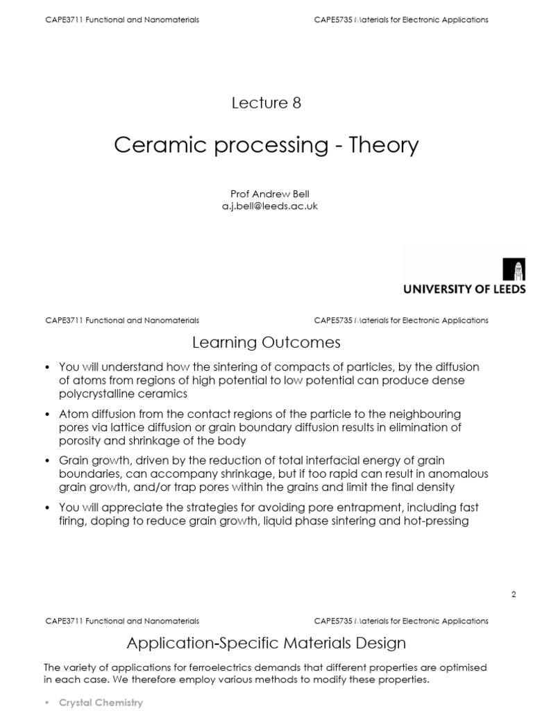 Lecture 8 - Ceramic Processing - Theory | PDF | Sintering | Crystallite