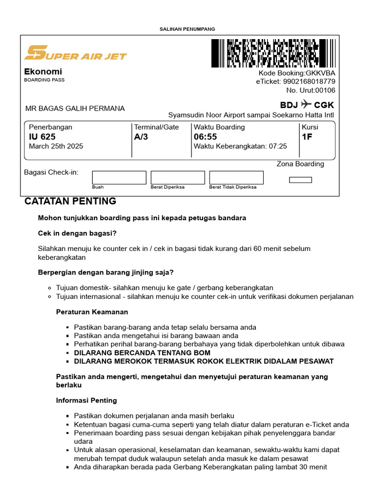 Konfirmasi - Check-In | PDF