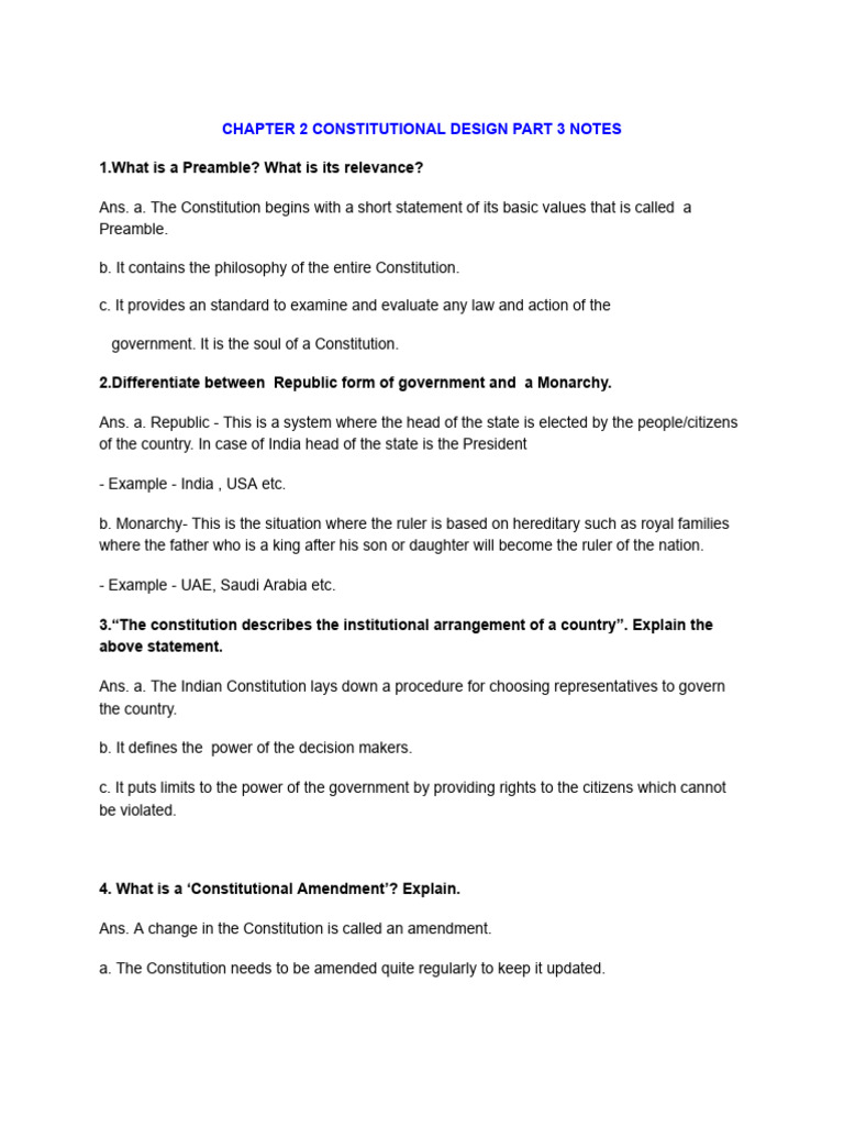 Questions and Answers Chapter 3 Part 3 | PDF | Constitution | Secularism