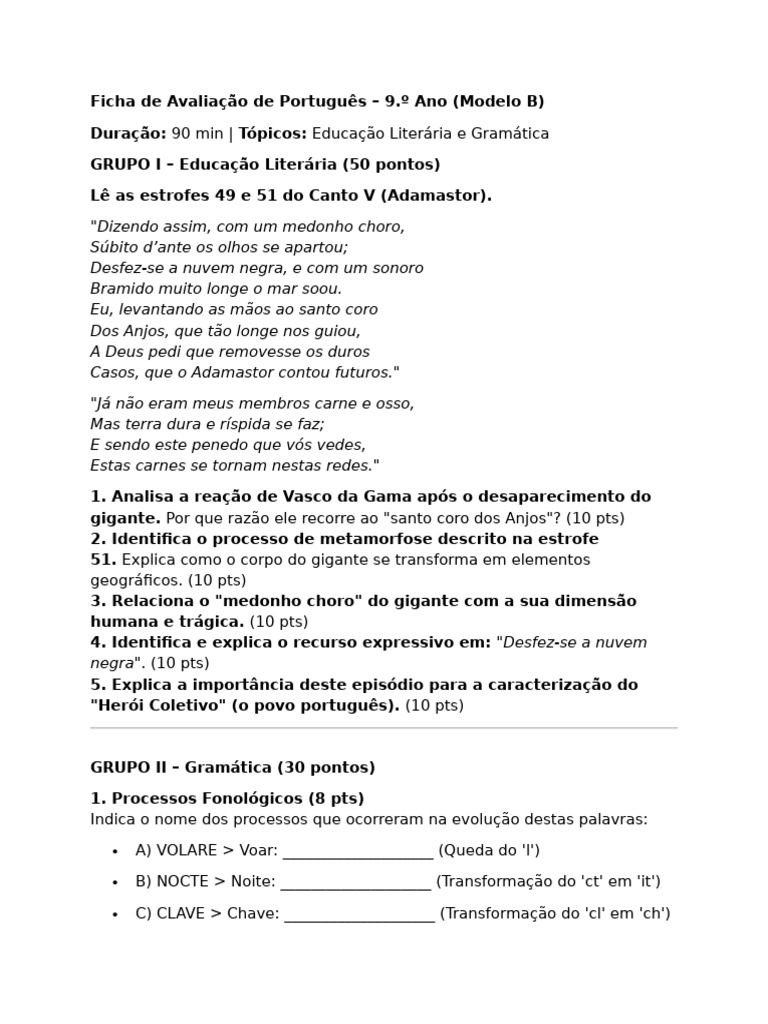 Ficha de Avaliação de Português - 3 | PDF | Linguística | Idiomas