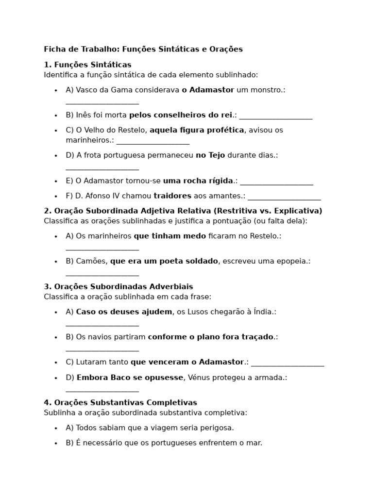 Ficha de Trabalho | PDF | Sintaxe | Linguística