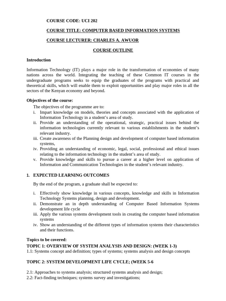 Uci 202 Computer Based Information Systems Revised 100440 | PDF