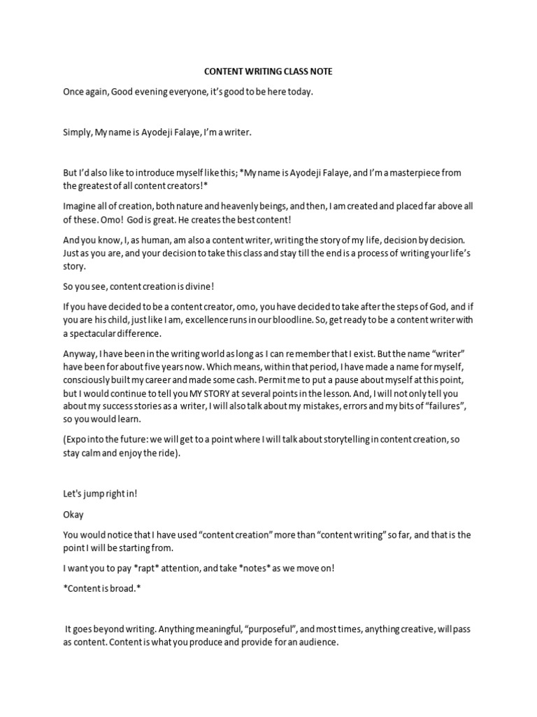 Content Writing Class Note | PDF | Search Engine Optimization | Copywriting