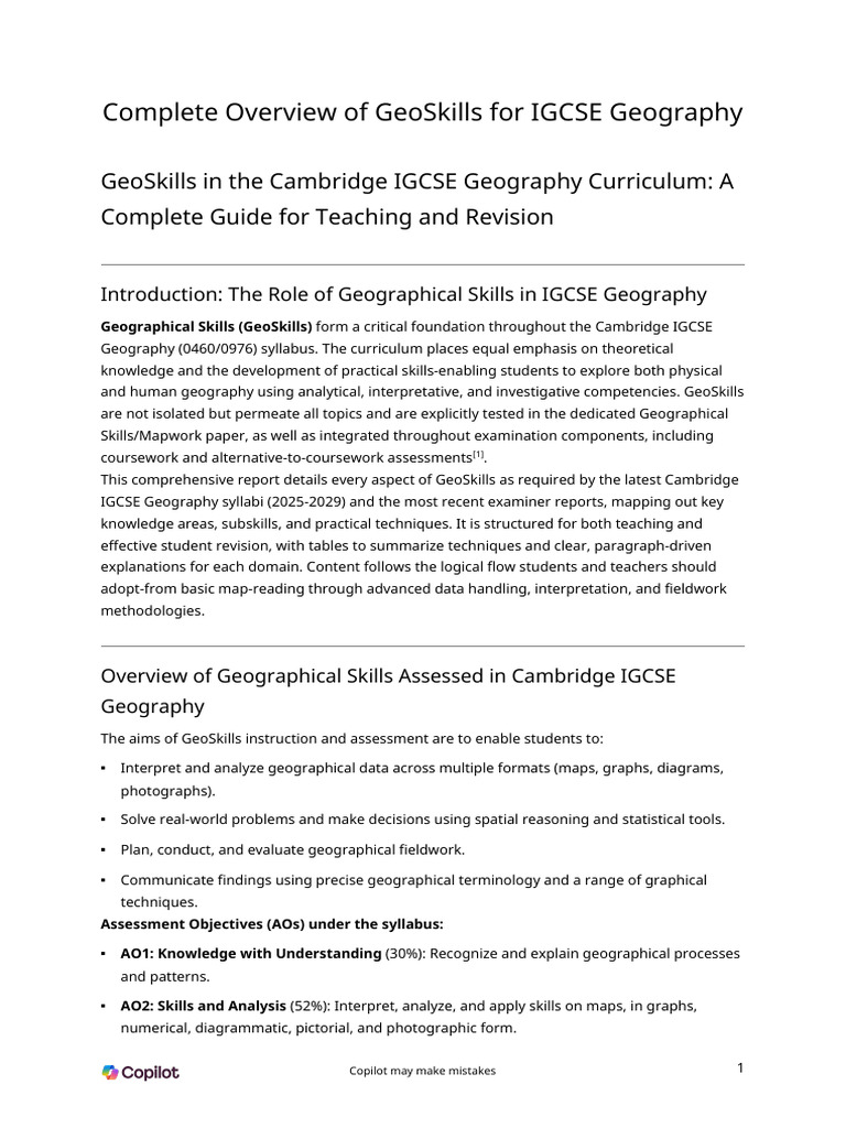 Research-Complete Overview of GeoSkills For IGCSE Geography | PDF ...