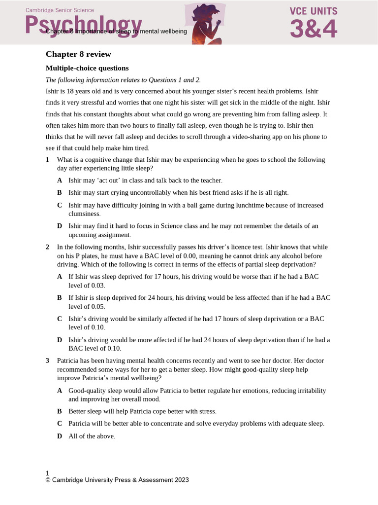 Cambridge Questions Sleep 2 | PDF | Sleep | Sleep Deprivation