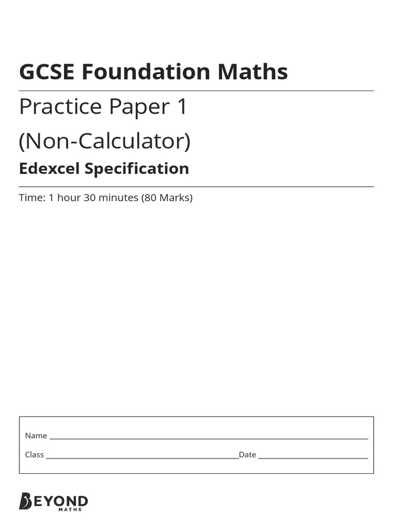 GCSE Foundation Maths Practice Paper 1 (Non-Calculator) | PDF | Length ...