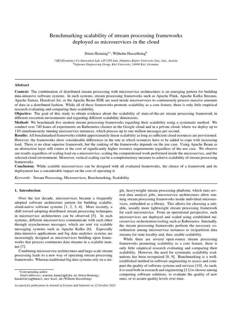 Benchmarking Scalability of Stream Processing Frameworks Deployed As ...