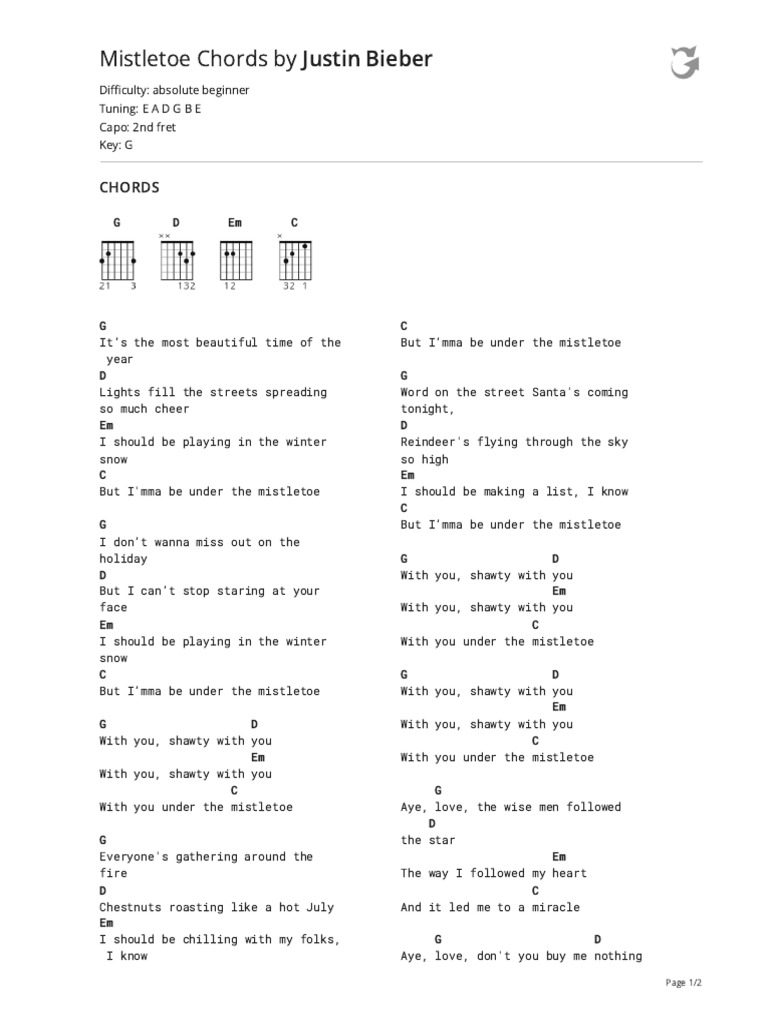 Mistletoe Chords (Ver 5) by Justin Biebertabs at Ultimate Guitar ...