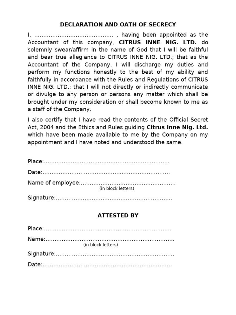Declaration and Oath of Secrecy | PDF