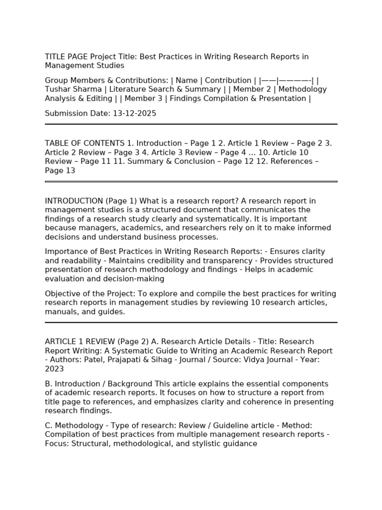Management Research Report Template | PDF | Methodology | Abstract ...