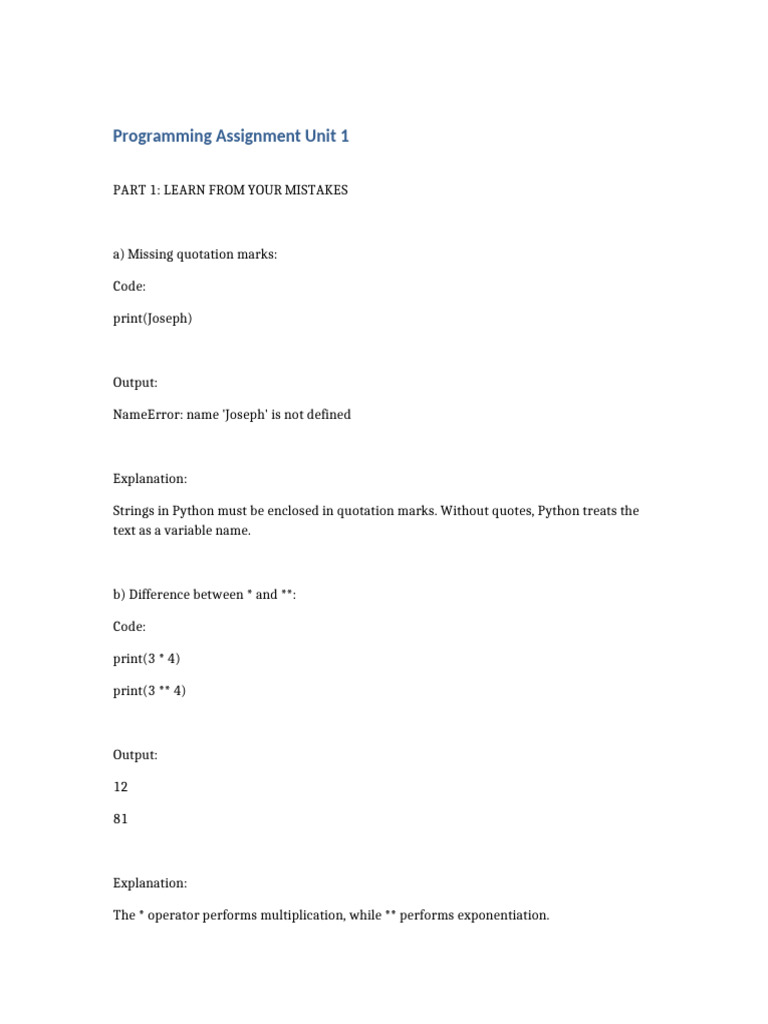 Programming Assignment Unit 1 | PDF