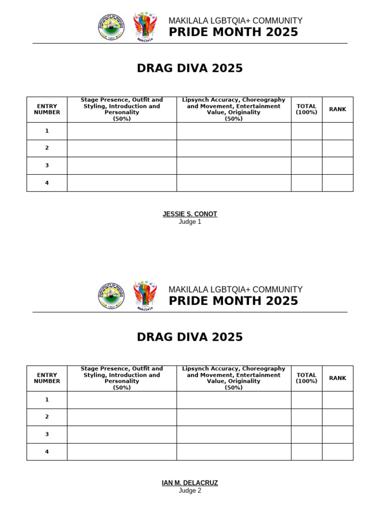 Score Sheets - Drag Diva | PDF