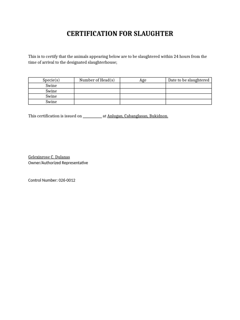 Certification For Slaughter | PDF