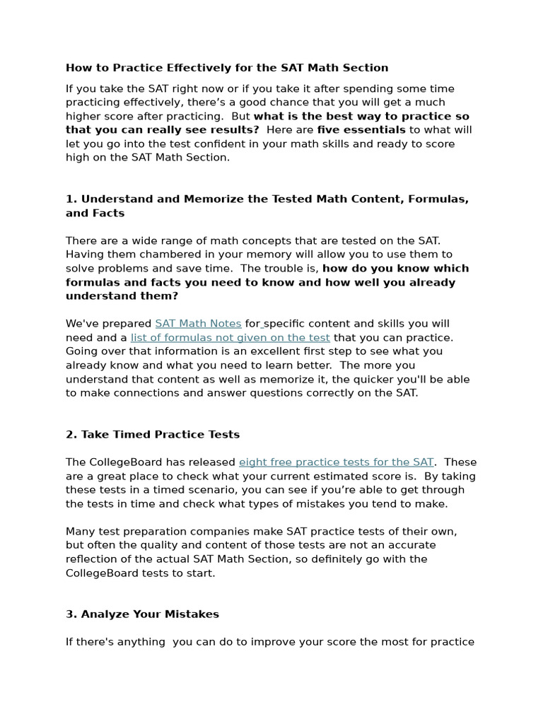 How To Practice Effectively For The SAT Math Section | PDF | Sat ...