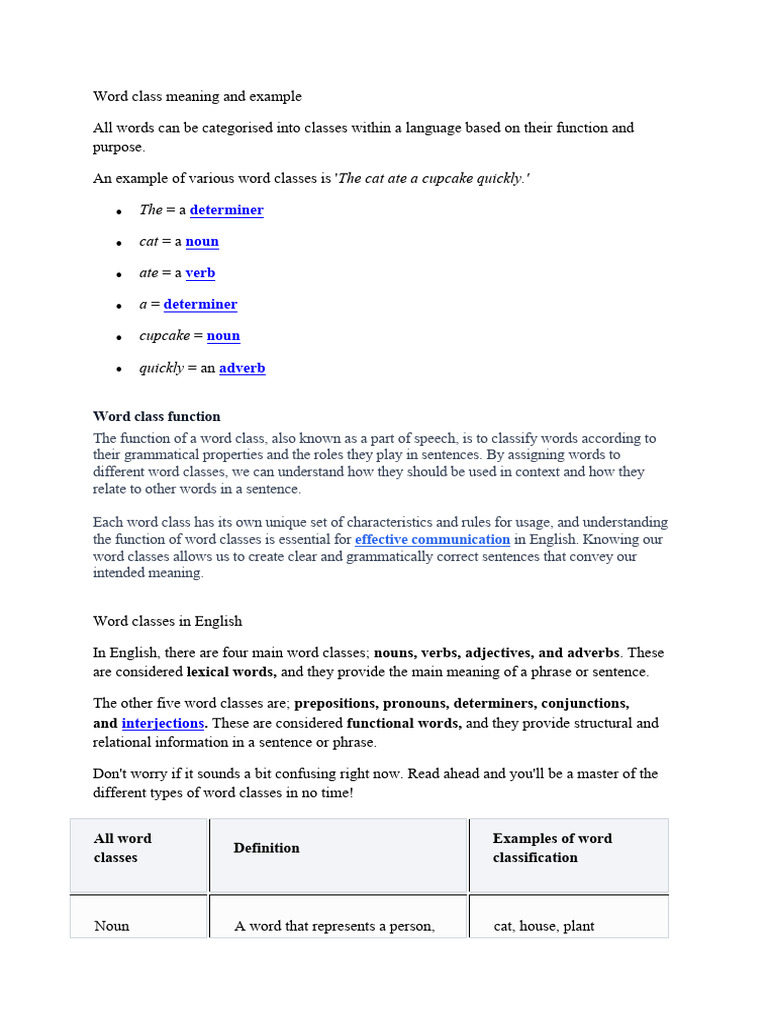 Word Classes | PDF | Part Of Speech | Noun