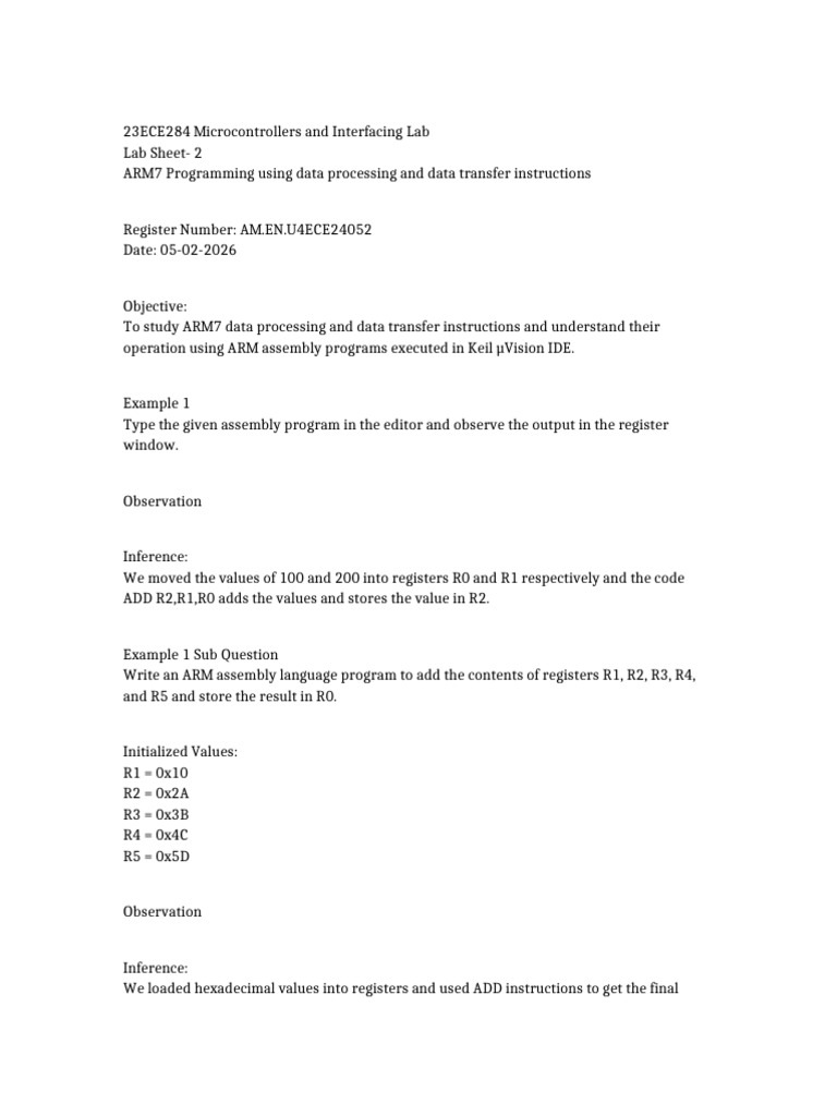 ARM7 Lab Sheet 2 | PDF