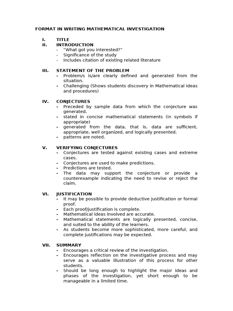 Format in Writing Mathematical Investigation | PDF | Conjecture ...