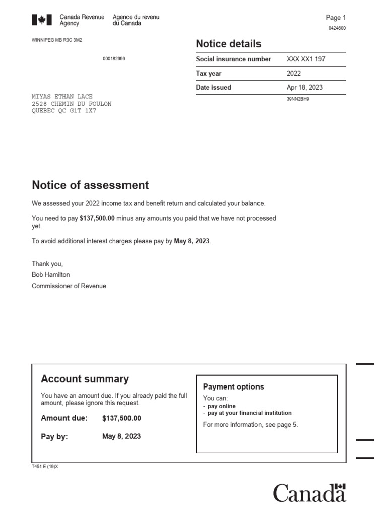 Notice of Assessment 2023 | PDF | Taxes | Tax Deduction