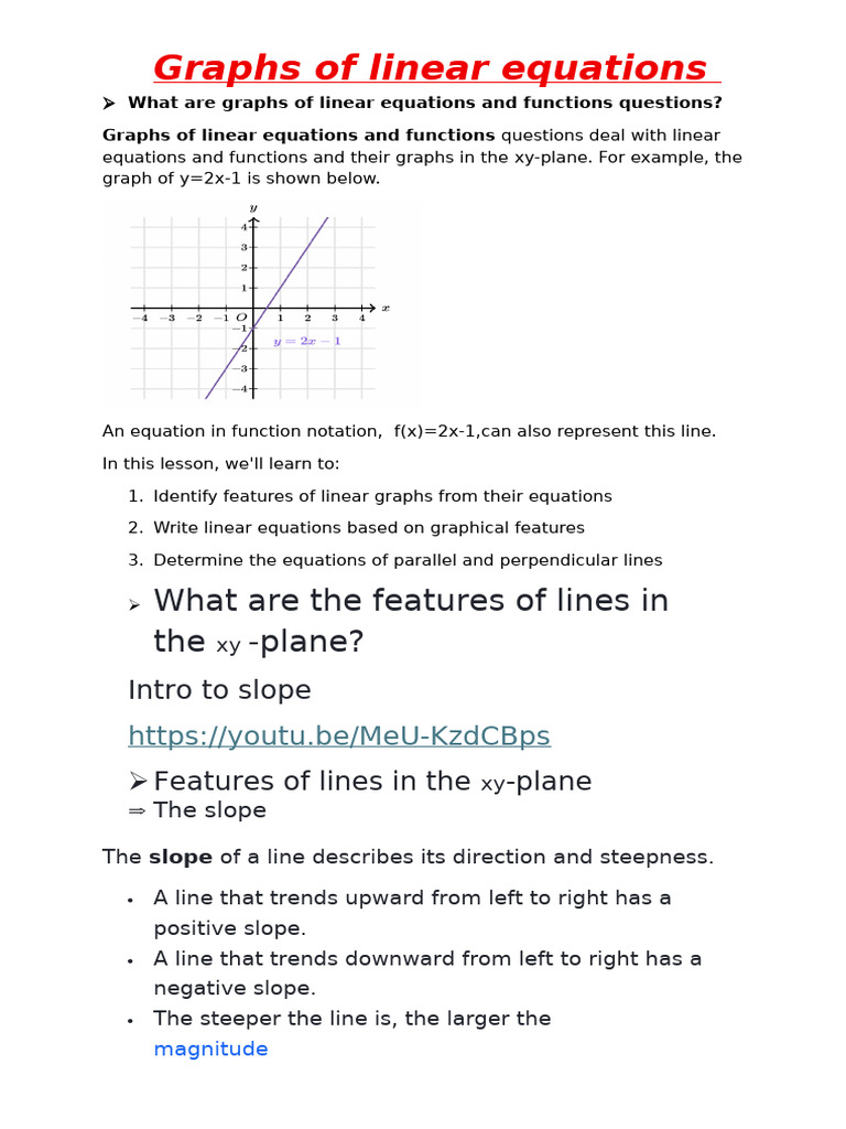 Graphs of Linear Equations Notes 1 | PDF | Line (Geometry) | Slope