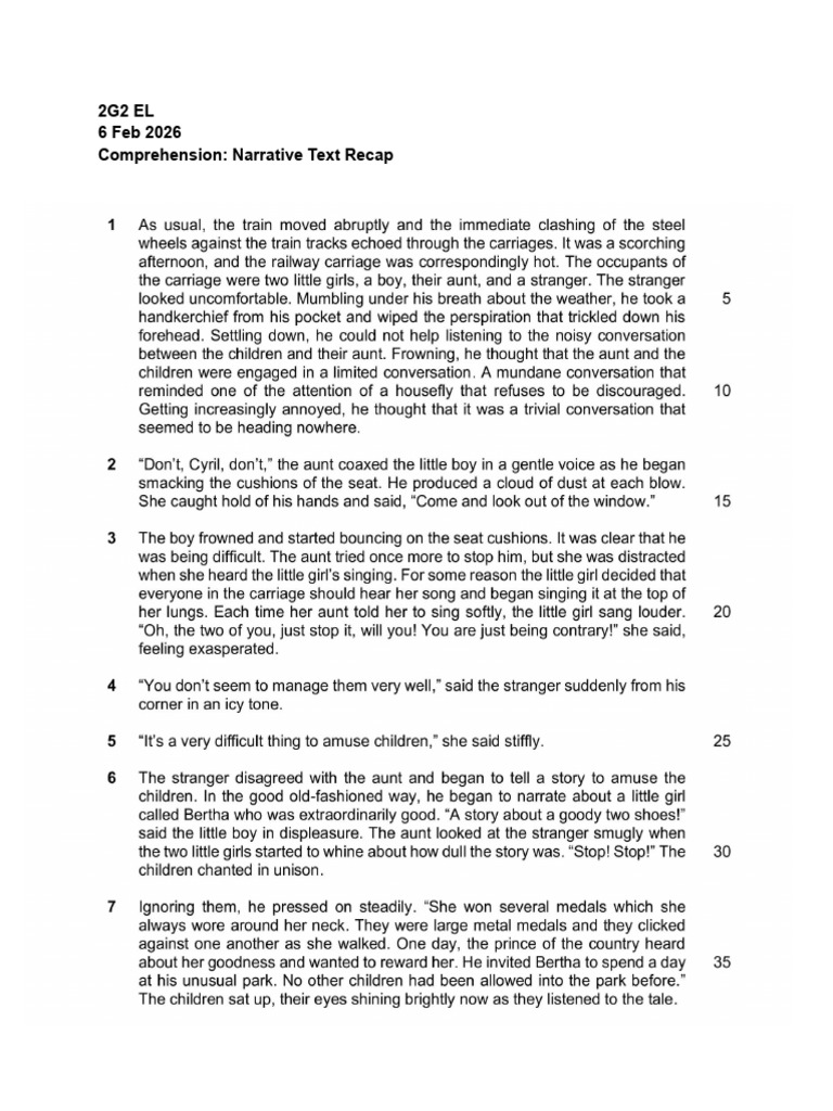 2G2 EL - 6 Feb - Compre Narrative Recap | PDF