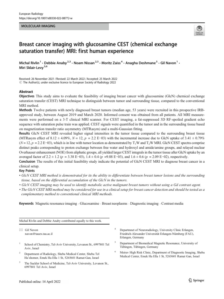 Breast Cancer Imaging With Glucosamine CEST (Chemical Exchange | PDF ...