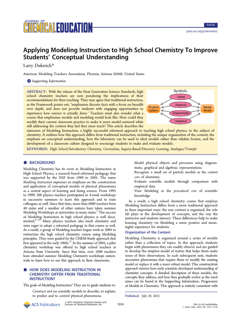 Applying Modeling Instruction To High School Chemistry To Improve ...
