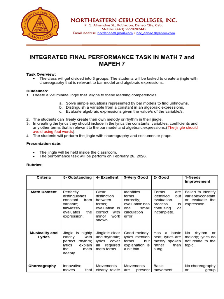 Integrated-Performance-Task Math and Mapeh | PDF | Variable ...