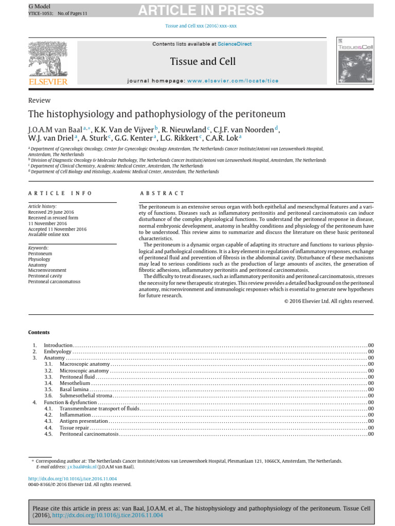 2017#the Histophysiology and Pathophysiology of The Peritoneum | PDF ...