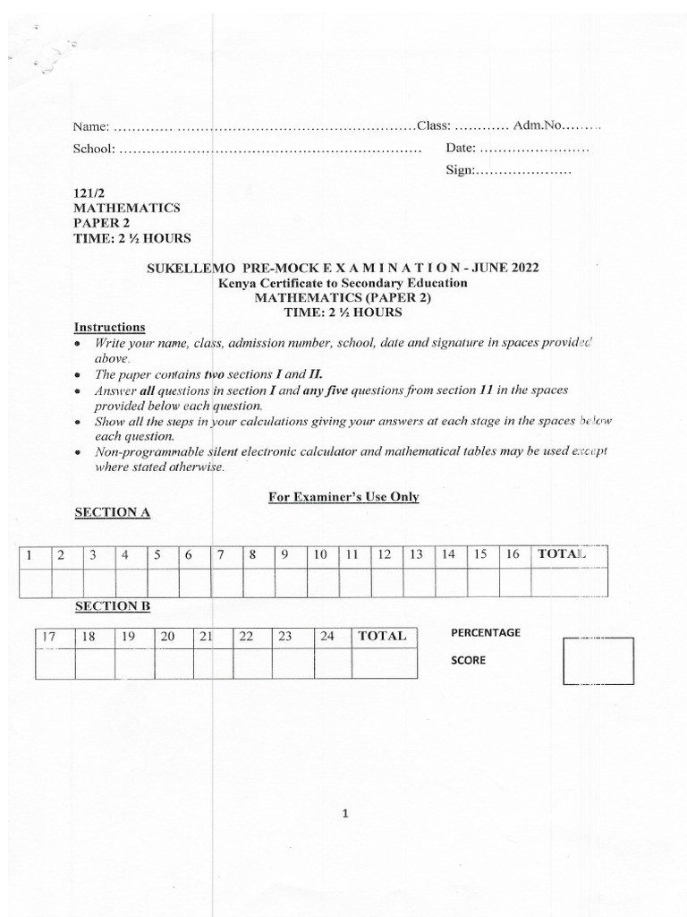 Math-Pp2-Ms Sukellemo Mock 2022 | PDF