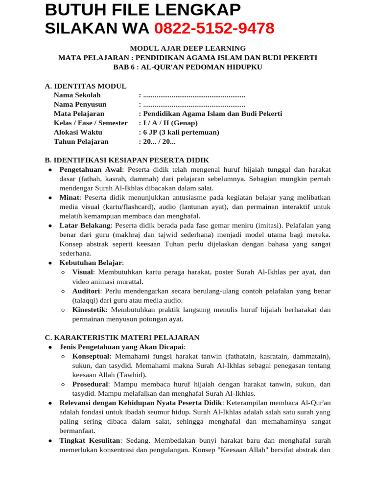 Modul Ajar Pembelajaran PAI & BP Kelas 1 Semester 2 Terbaru 2026 | PDF