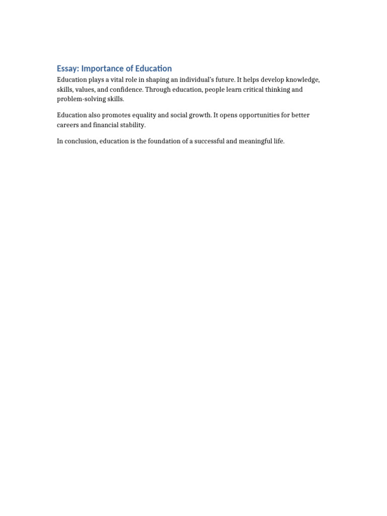 Importance of Education Essay | PDF