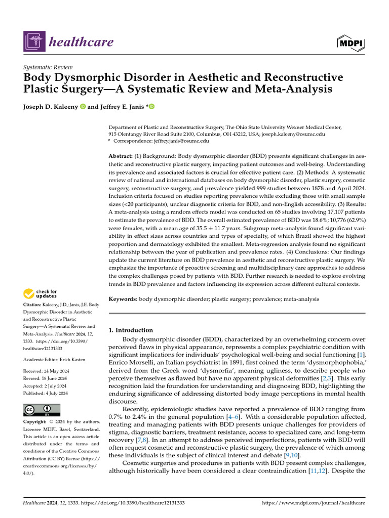 Body Dysmorphic Disorder in Aesthetic and Reconstructive Plastic ...