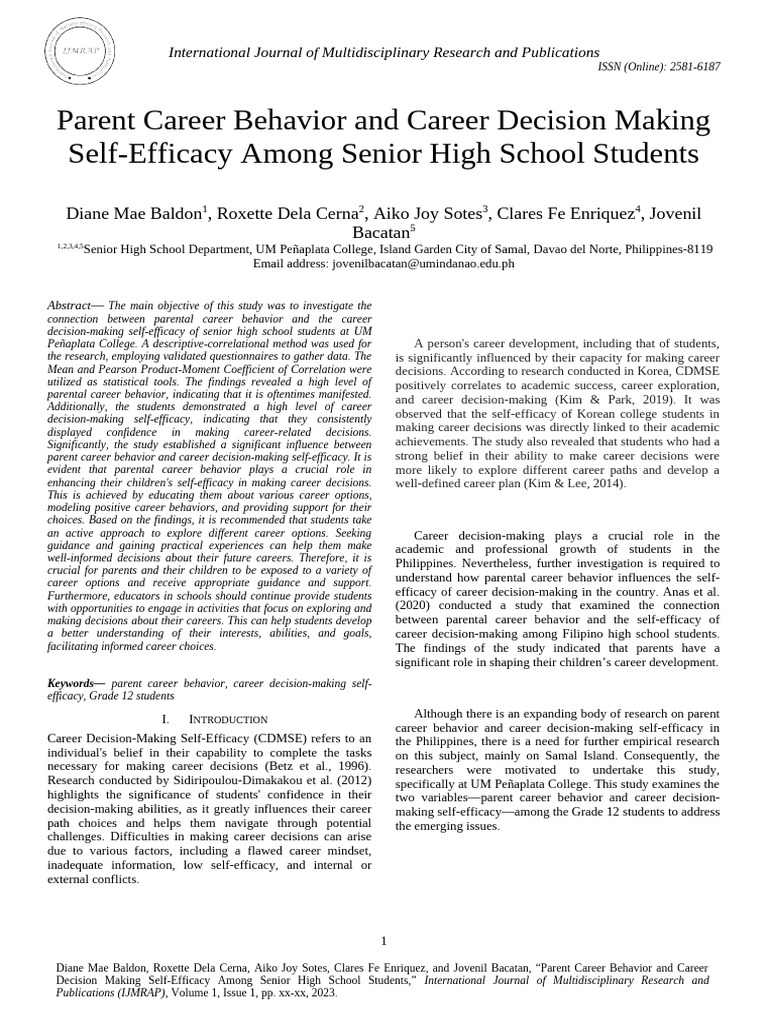 Ijmrap V6n5p129y23 | PDF | Self Efficacy | Decision Making