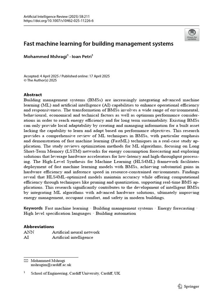 Fast Machine Learning For Building Management Systems: Mohammed Mshragi ...