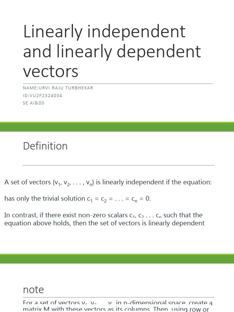 Linearly Independent and Linearly Dependent Vectors | PDF