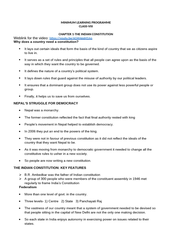 MLP Chap.1 INDIAN Constitution 2022 2023 | PDF