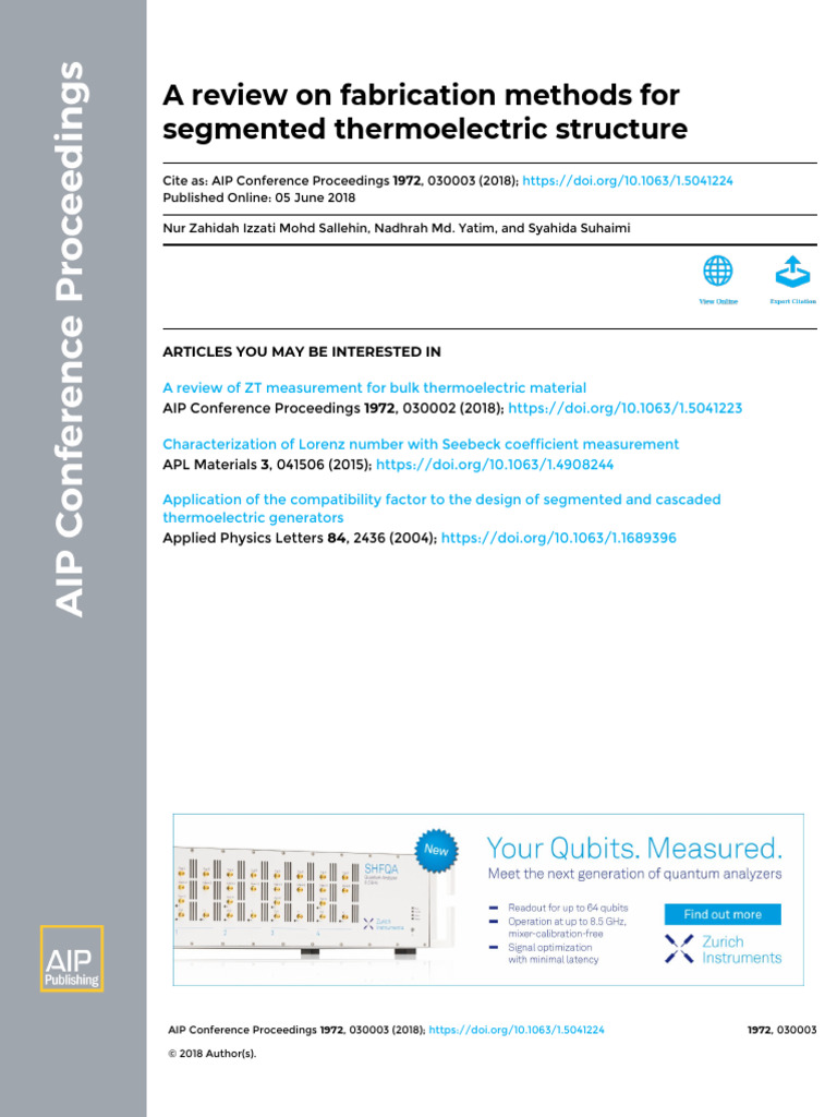 A Review On Fabrication Methods For Segmented Thermoelectric Structure ...