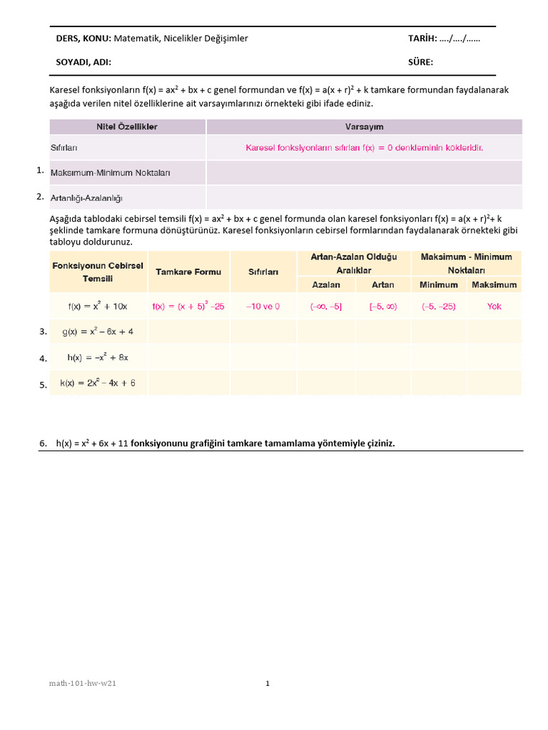Math 101 HW w21 Nicelikler Değişimler | PDF