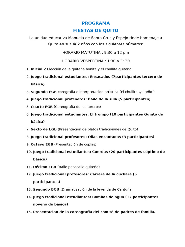 PROGRAMA Fiestas de Quito | PDF