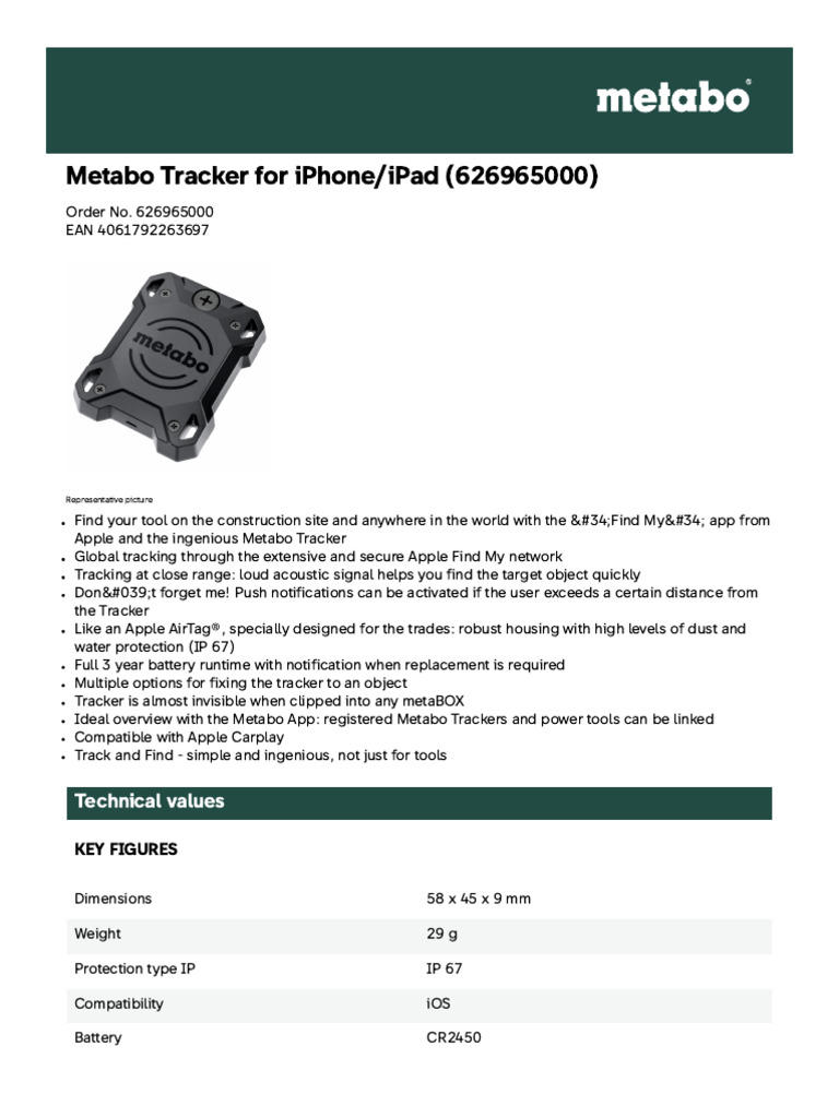 Metabo Tracker For Iphone Ipad 626965000 | PDF