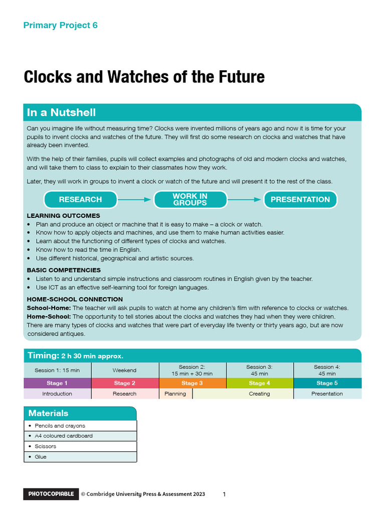 Primary Project 6 Clocks and Watches of The Future | PDF | Clock | Learning